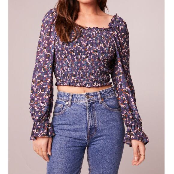 NWT Band of the Free Agathe Ditsy Floral Smocked Top Sz. M [8-10] Purple Ivory - Picture 3 of 11